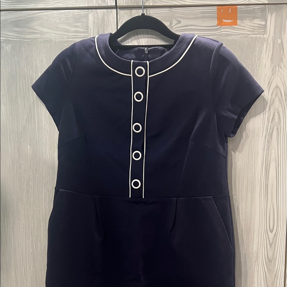 Boden Dark Blue Midi Dress with White Accents